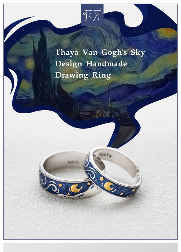 Bague fait main motif ciel de Van Gogh - Bague de couple fait main, Bague à motif