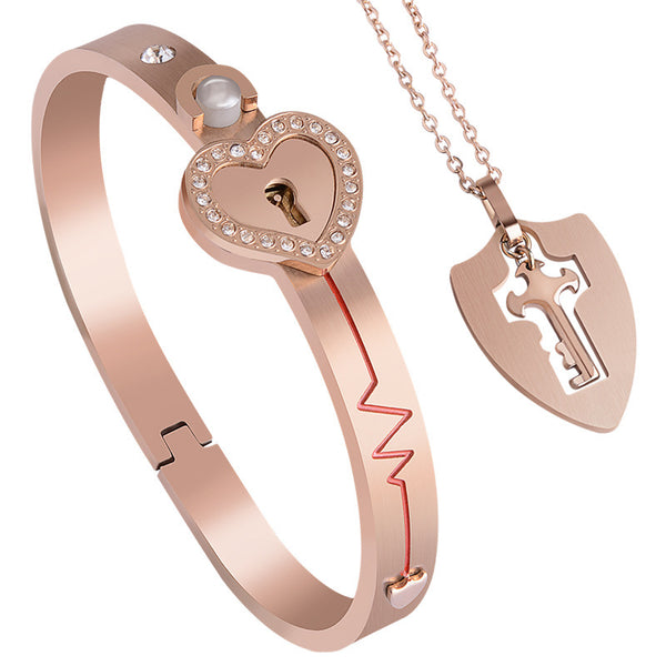 Collier Et Bracelet Pour Couple - Cadenas Coeur