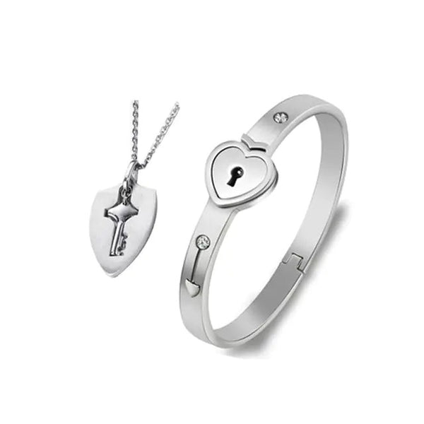 Collier Et Bracelet Pour Couple - Cadenas Cœur