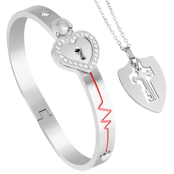 Collier Et Bracelet Pour Couple - Cadenas Coeur