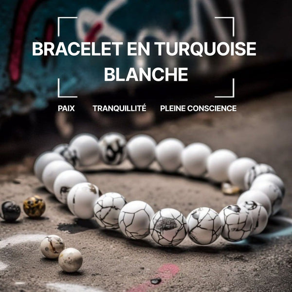 Bracelet En Turquoise Blanche - Paix, Tranquillité, Pleine Conscience