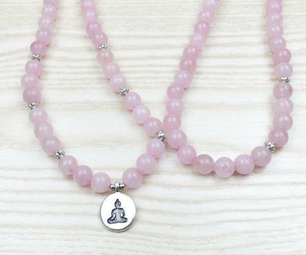 Bracelet Mala "Réconfort & Amour de Bouddha" 108 perles en Quartz Rose