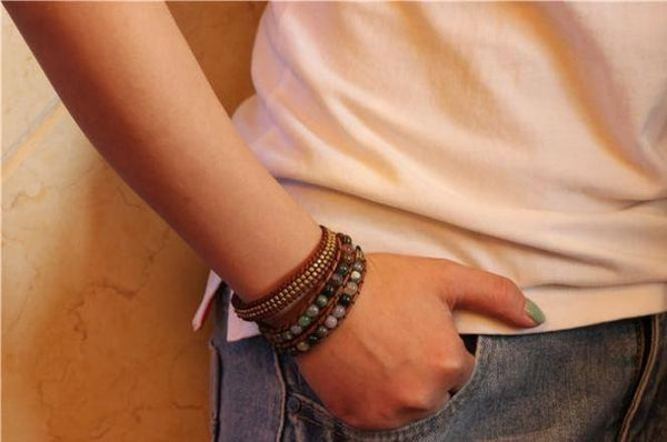 Bracelet Wrap "Énergie lumineuse" en Agate indienne
